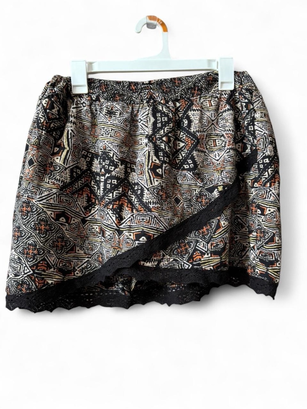 Angie Black Tribal-Patterned Skirt with Rust Accents